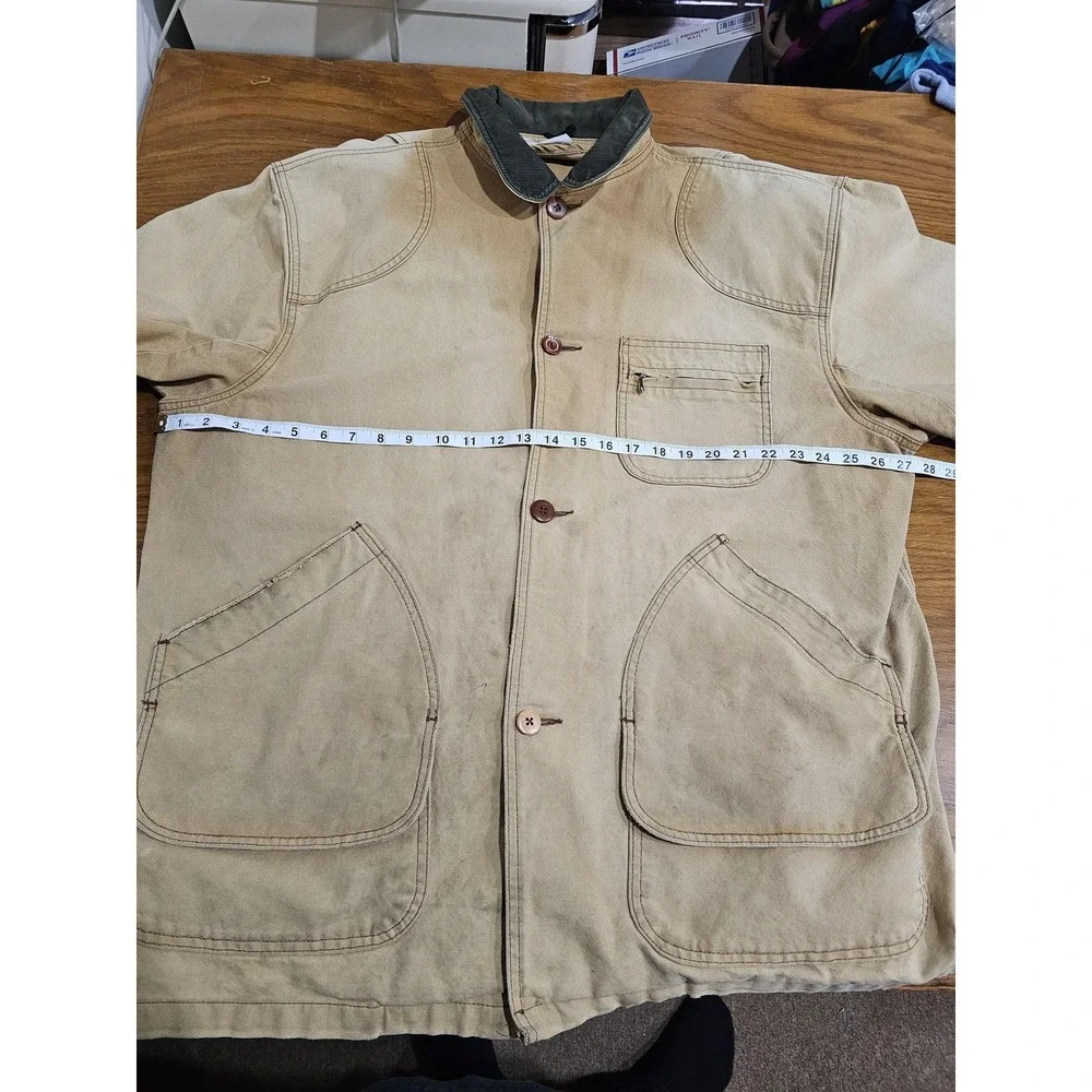 LL Bean Jacket Mens 2XL‎ Tan Canvas Barn Coat Corduroy Collar Workwear Utility